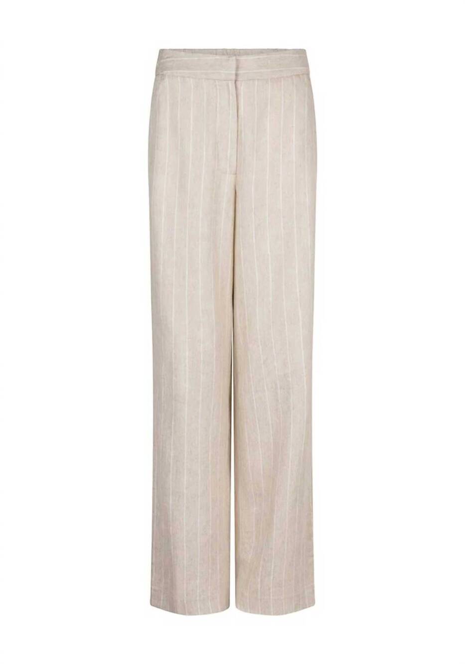 NEW ESQUALO women's pinstripe linen trousers in tan